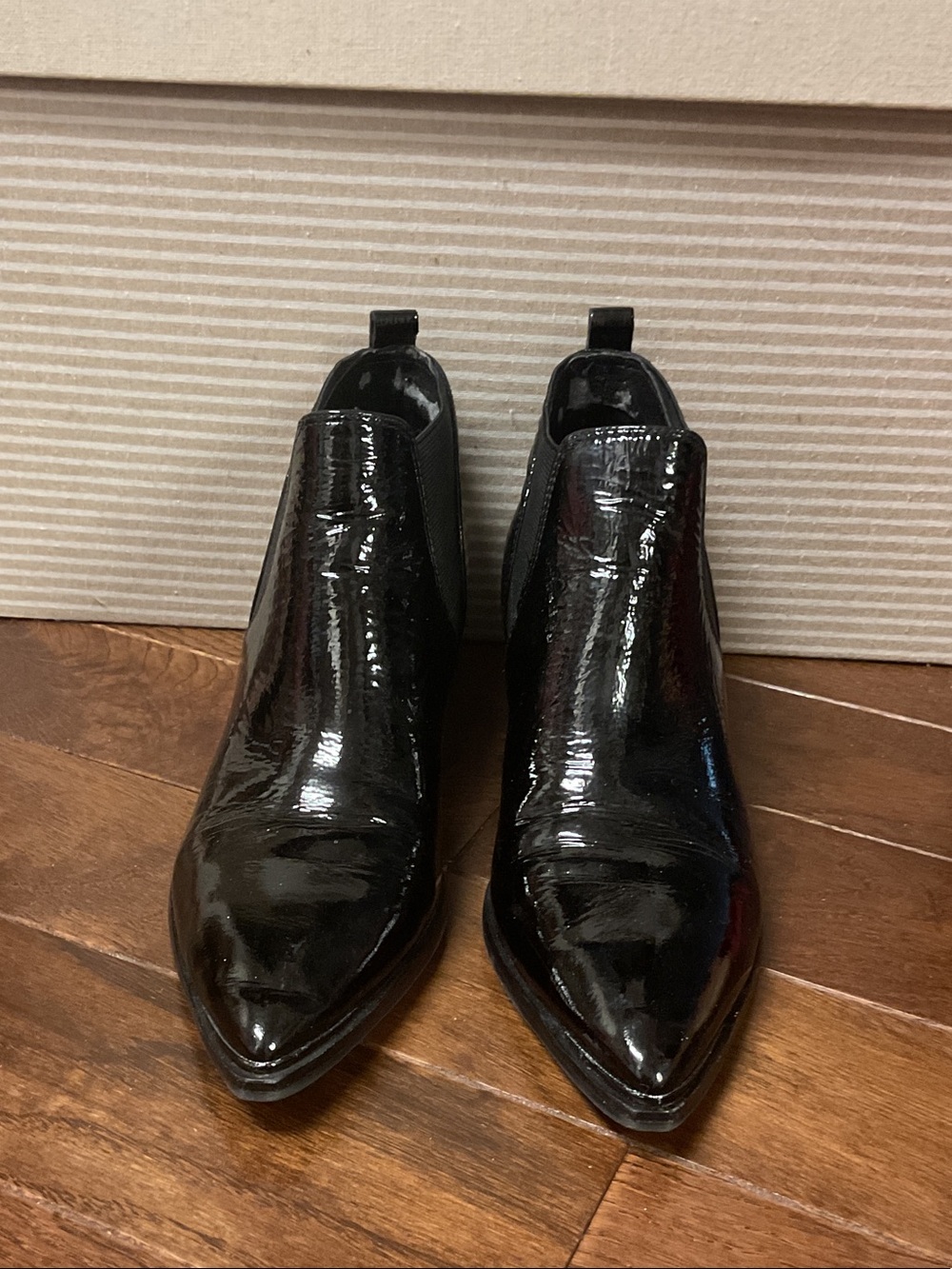 Marc Fisher Black Patent Leather Pointed Chelsea Booties